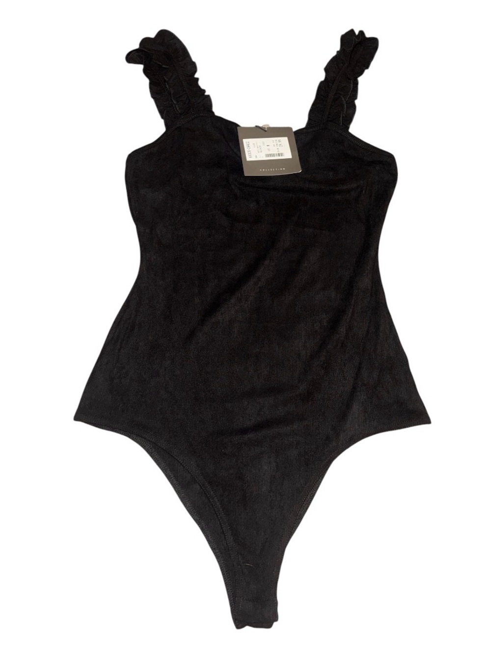 Le Lis Black Velvet Ruffled Strap One-Piece Bodysuit